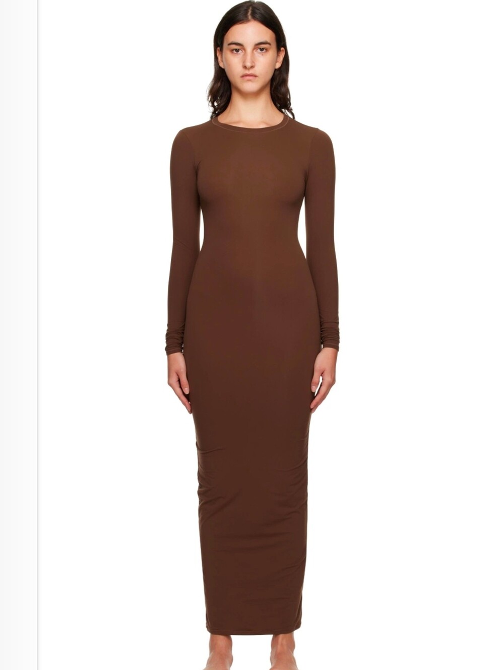 Skims Fits Everybody Crew Neck Long Sleeve Maxi Dress Brown Size 3X